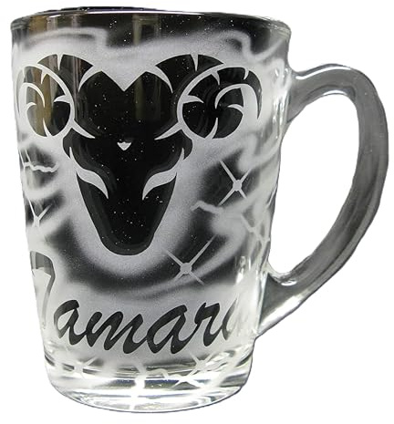 Glastasse Tasse mit Gravur Sternzeichen und Name personalisiert Glas Teetasse Kaffeetasse Milchtasse Kakaotasse hitzebeständig individuell Geschenk Geburtstag Horoskop