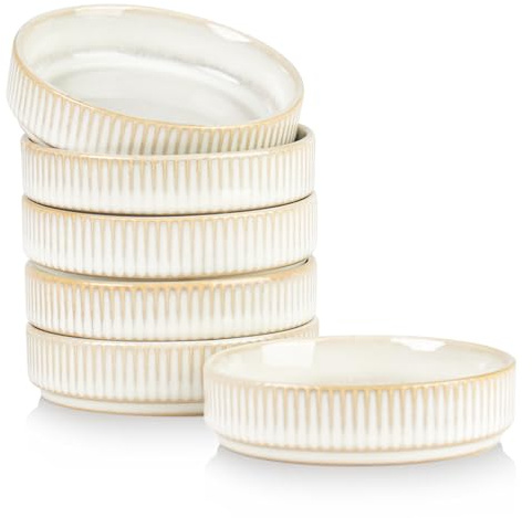 famiware Star Soy Sauce Dish Ceramic Dipping Bowls Set of 6, 4 oz Individual Dip Sauce Cups/Bowls/Dishes/Plates, Small Serving Bowl for Side Dishes, Dessert, Ice Cream, Condiments - Cappuccino White