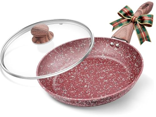 KOCH SYSTEME CS 12 Red Granite Non-Stick Frying Pan with Lid, Classic Pans with Non-toxic Nonstick Coating, Aluminum Skillet with Heat-resistant Bakelite Handle, Induction Compatible Frying Pan