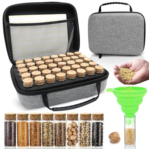 Boîte de rangement pour semences, 40 emplacements, avec étiquettes, autocollants et entonnoir, organisateur de semences, organisateur de semences pour graines de légumes, graines de fleurs, noyaux de