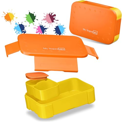 My Vesperbox – Lite – Bento Box Niños – Fiambrera Extremadamente Resistente – Ideal para Guardería y Escuela (Naranja – Amarillo)
