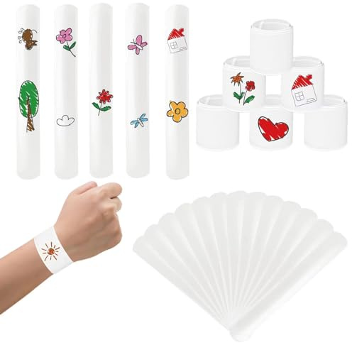 Pulseras de Bofetada para Bricolaje - 30 Pcs Bandas Blancas en Blanco DIY Slap Bracelets para Niños Pinturas Artesanías