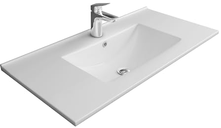 Alpenberger Waschbecken Bad Waschtisch | Einbauwaschbecken | Aufsatzwaschbecken Eckig | Waschplätze Gäste WC Waschbecken 80 cm Breit | Handwaschbecken mit Keramik Versiegelung Nano