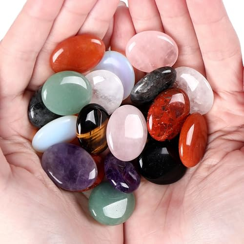 GUJOXILA 10PCS Kristalle Heilstein Stein Set Oval Pocket Edelsteine,Amethyst Rosenquarz Bergkristall Tigerauge Roter Jaspis Bulk Tasche Poliert Chakra Energieausgleich Meditation Sorgen Stein 25mm