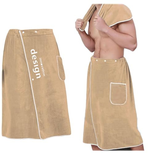 ZHYUAN Toalladesaunaparahombre,Toalla de baño para Hombre,Toalla de Sauna Suave para Hombre,Envoltura De Baño De SPA para Hombres,Toallas de Sauna Ajustables con Botones de presión (Caqui)