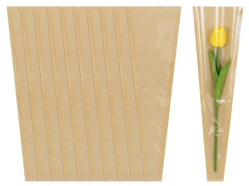 M METERXITY 100-Pz Sacchetti per Fiori Bouquet, Carta da Regalo Bouquet Fiori Kraft Sacchetti Floreali per Compleanni/Matrimoni/Lauree, Maniche per Fiori Bouquet [4.7x 15.7, Marrone]