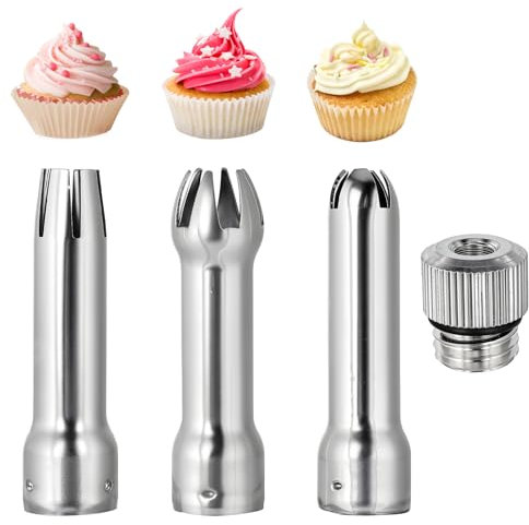 Molain 3 Stück Sahnespender Ersatzteile Set, Sahnespender-Ersatztüllen Edelstahl Tüllen Spritztüllen für Sahnespender Backwerkzeug von Dessert Sahne Kuchen Kaffee