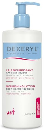 Dexeryl® Pflegelotion für trockene Haut und Neurodermitis, 500 ml | 24h Feuchtigkeit, nährt Haut, beruhigt sofort, lindert Spannungsgefühl, zieht schnell ein, hypoallergen, parfümfrei