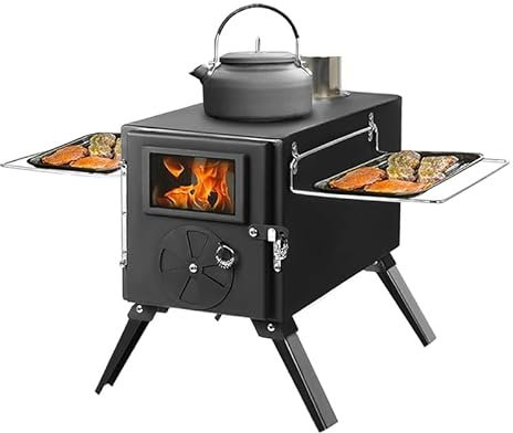 Zelt Herd Holzofen, Camping Tragbarer Outdoor-Zeltofen mit Rohr, Heizbrennerofen for Eisfischen, Camping, Grillen, Wandern, Reisen