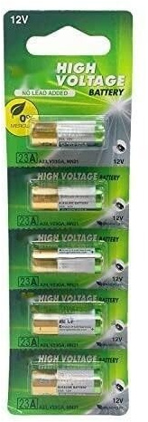 Packung mit 5 Alkaline-Batterien, 12 V, Modell 023AE, ideal für elektronische Geräte. Sie bieten Leistung und Haltbarkeit, um zuverlässige Energie für Ihre Geräte zu gewährleisten.
