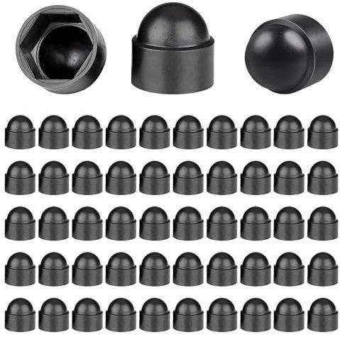 VEGCOO 50 Stück Hutmuttern M10,Kunststoff Schutzkappen Für Schrauben M10 Schwarzer Langlebiger Standard Sechskantmutter Kappe Kunststoffkappen Schraubenkappen Für Gewindestange