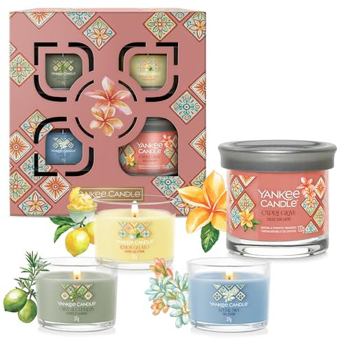 Yankee Candle Coffret cadeau de bougies parfumées | Petite bougie en pot Signature et mini-bougies votives en verre | Collection Hello Italy | Cadeaux parfaits pour femmes | 4 unités