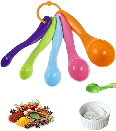 KEMUZ 5Pcs cucharas medidoras, 5 cucharas medidoras de colores con diferentes capacidades, cucharas dosificadoras de color para cocinar y hornear, medidores de líquidos y