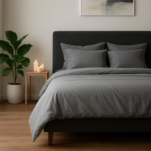 VEL VET HOME Bettwäsche 200x200 Baumwolle Grau Öko-Tex Made in EU 3-teilig Bettwäsche-Sets mit Reißverschluss 1x Bettbezug 200x200 cm + 2X Kissenbezug 80x80 cm