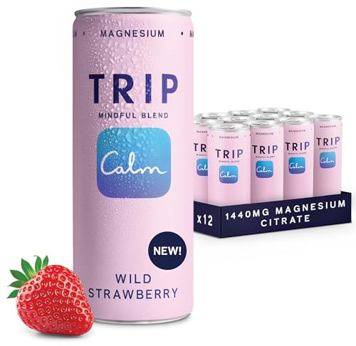 TRIP Mindful Blends - Wild Strawberry Sparkling Drink with 120MG Magnesium Citrate + Lion’s Mane + Chamomile + Lemon Balm. Low Calorie, No Added Sugar and Vegan (Pack of 12 x 250ml)