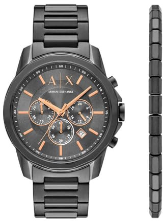 Armani Exchange Orologio da uomo, Movimento cronografo al quarzo e cassa da 44 mm con cinturino in acciaio