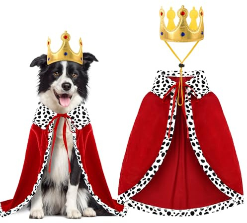 XIMISHOP 2 mantello per cani di Halloween, simpatico e divertente mantello per cani con corona, regolabile, per cani di taglia media e gatti di taglia media, per cosplay, feste, accessori (M)