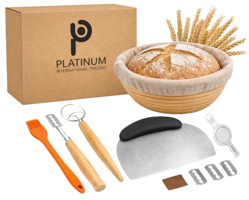Bread Proofing Basket All-Natural Sourdough Starter Kit with Banneton, Sourdough Proving Basket kit with Cloth Liner & Accessories – Natural Indonesian Rattan Bread Making Accessories