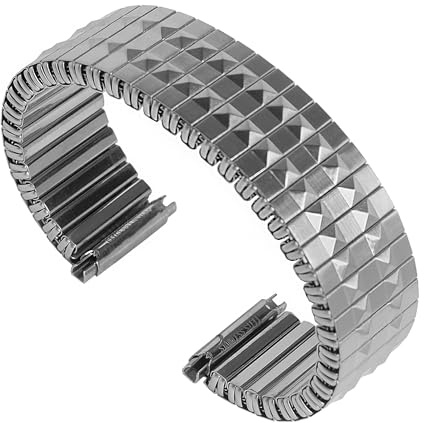 Dcasmo group Correa Reloj Fixoflex Original Hombre NOS 1980 Ajustable 16mm a 20mm Acero Inoxidable Mate Cepillado Elástica Extensible Pulsera Vintage Satinada Retro