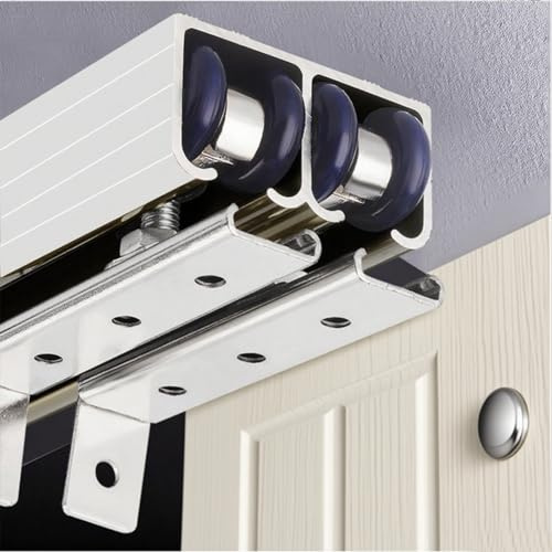 Sliding Door kit Track Rail White Bypass Box Rail Double Track Barn Door Hardware, Slide Smoothly Quietly Invisible Sliding Door Tracks Kit(110cm(3.6ft))