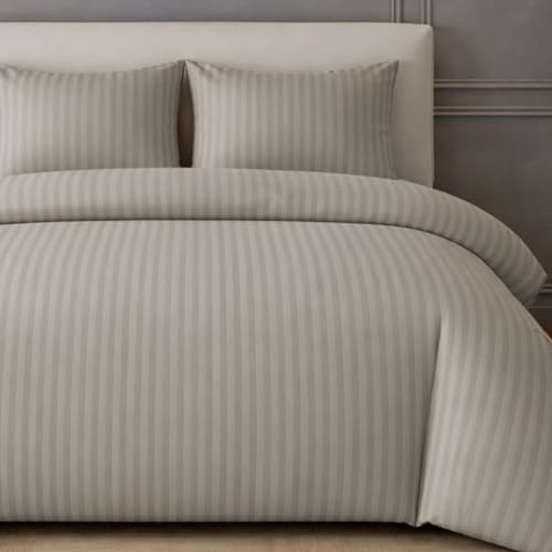Lazzaro Satin Stripe King Size Duvet Cover Sets - Premium Hotel Quality Quilt Cover King Size Bedding Set 3 Pcs - Ultra Soft Hypoallergenic Kingsize Duvet Cover Sets With Zipper Closure