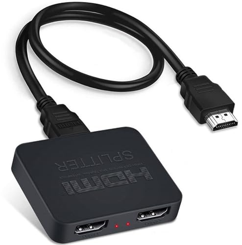 SiumPklay HDMI Splitter​ 1 in 2 Out, 4K ​HDMI Splitter for Dual Monitors​ with Mirror Display Supports Full HD 1080P HDTV Blu-ray DVD, Streaming Devices PC Mac Gaming Consoles - Plug&Play USB Powered