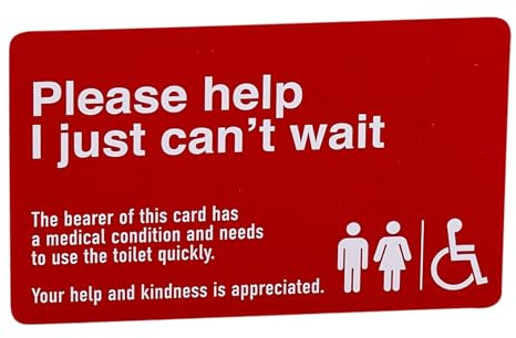 NKS Just Can’t Wait Emergency Toilet Access Card (RED) | for Disabled & Accessible Toilet Requests | UK Use Information Card for Hidden Conditions | Red Card Only