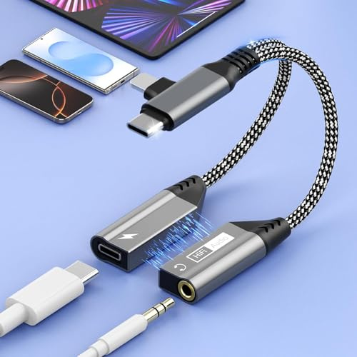 2 in 2 Magnetischer Lightning + USB C auf Klinke Adapter und Laden,PD 60W Kopfhörer Adapter Lightning Typ C auf 3.5mm Audio Aux Adapter Kabel Dongle HiFi mit DAC-Chip für iPhone/Samsung/Hua-wei/Pixel