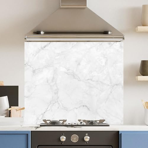 Premium 90 x 75cm White Veiny Marble 6mm Glass Toughtened Kitchen Splashback