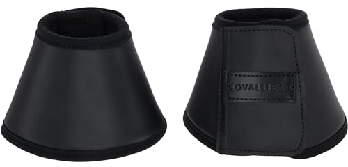 Covalliero - Hufglocken (2er Set) FS26 – Springglocken mit großem Klettverschluss – ideal als Weidehufglocke – Hufschutz für Pferde in Schwarz (Black) – Pony