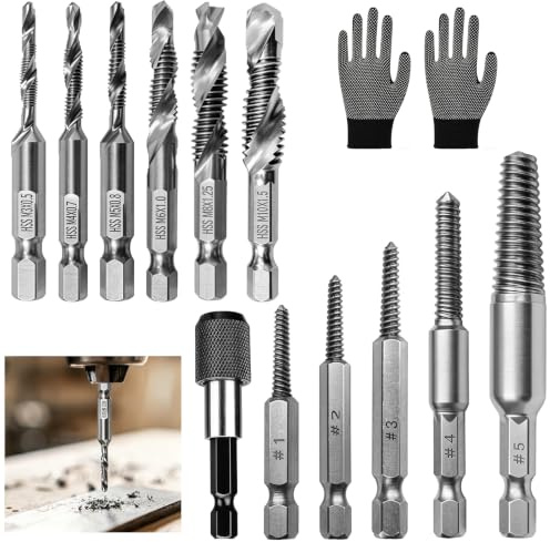 Juego de M3-M10 Macho de Roscar 2 en 1 y Extractor de Tornillos Rotos