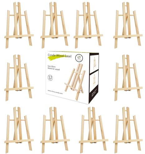 CONDA - Caballete de madera de pino de 30,5 cm de alto (paquete de 12), soporte de trípode portátil para pintura, fotografía, caballete de mesa para todas las edades