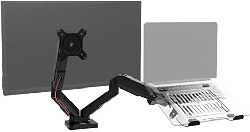 Duronic DMDCL1X1 Laptop- und Monitorhalterung, Ideal für Home Office | Monitor bis 27 Zoll, Display und Notebook bis 6,5 kg, Höhenverstellbar mit Gasdruckfeder, Pivot 360°, Bildschirm neigbar
