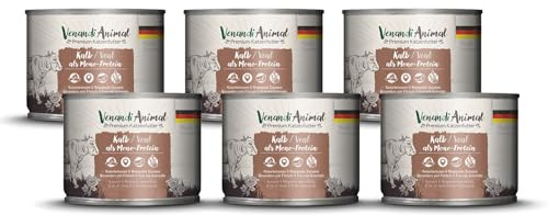 Venandi Animal Mangime per Gatti Premium, Vitello come Mono-Proteina, Senza Cereali - Pacco da 6 x 200 g