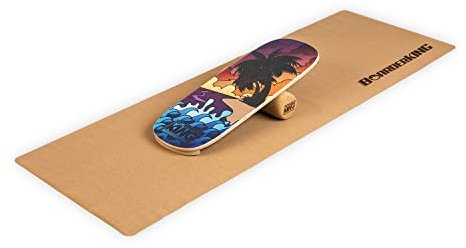 BoarderKING Indoorboard - Balance Board für Indoor-Surfen und Skaten, Gleichgewichtsboard für NeuroMuscular Response Training, inkl. Schutzmatte, 100 mm x 33 cm (∅ x L), Bali