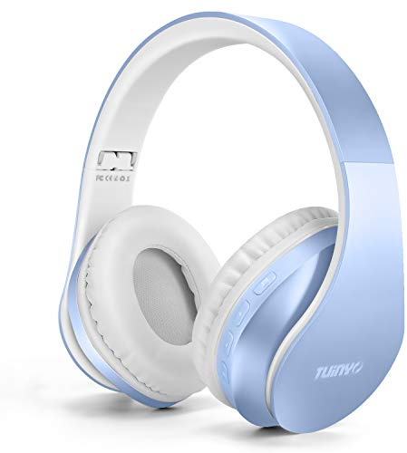 TUINYO Bluetooth-Kopfhörer, Wireless-Kopfhörer über dem Ohr mit Mikrofon, faltbares und leichtes Stereo-Wireless-Headset für Reisearbeits-TV-PC-Handy -Light Blue …