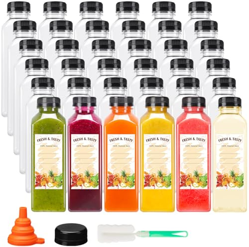 BAKHUK 36pcs 16oz Empty Plastic Juice Bottles with Caps, Reusable Clear Bulk Beverage Containers for Juice, Milk, Smoothie, and Other Beverages