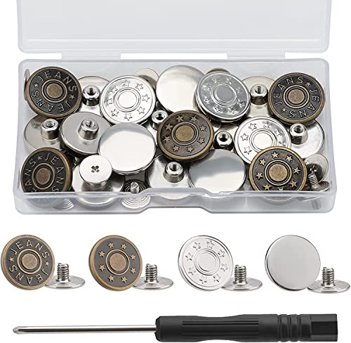 AIEX 20 st 17 mm ersättning för sömlösa jeansknappar avtagbara metallknappar för denimkläder jeans byxväskor (brun, silver 4 modeller)
