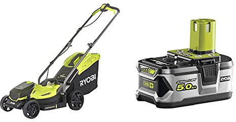 Ryobi OLM1833B 18V ONE+ Cordless 33cm Lawnmower (Body Only) & RB18L50 ONE+ Lithium+ 5.0Ah Battery, 18 V
