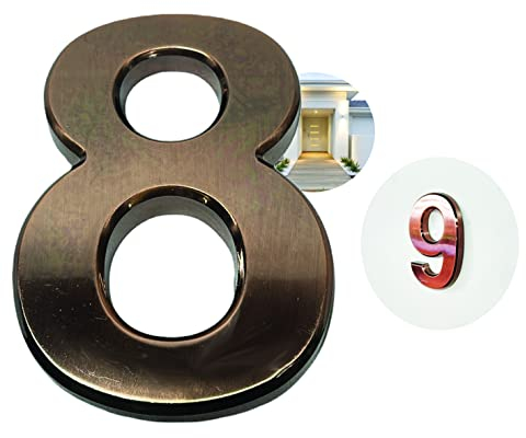 PARENCE - Numero di porta 3D - 10 CM - Plastica premium spazzolata - effetto oro lucido - Adesivo extra forte - numero civico, strada, casa (numero: 8, rame)