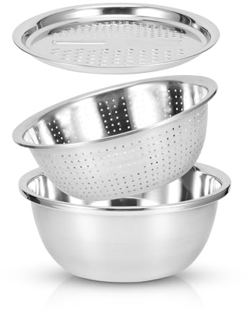 Colador multifunción 3 en 1, cuenco para lavar arroz de acero inoxidable, juego de rallador de cocina, rallador de cuenco, colador para hacer ensalada de arroz, Cuenco rallador de cocina Cuenca d