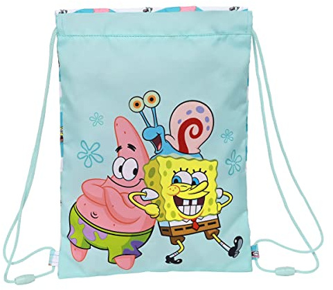 Safta 612291855 Sac Plat Junior Bob l'éponge Stay Positive 26 x 34 x 1 cm Jeunesse Unisexe, Multicolore, 26x1x34 cm