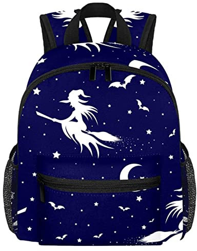 VAPOKF Flying Witch on Broom and Bats Lightweight School Backpack Toddler Rucksack Small Travel Shoulder Bag for Boys Girls Kids