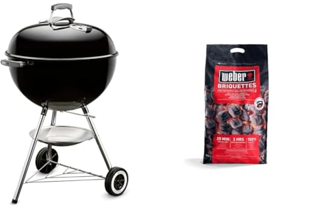 Weber Barbecue à Charbon Classic Kettle 57 cm - Barbecue à Couvercle, Thermomètre Intégré & Briquettes de Charbon - Sac 8 kg - Charbon de Bois pour Barbecues Weber - Combustible BBQ