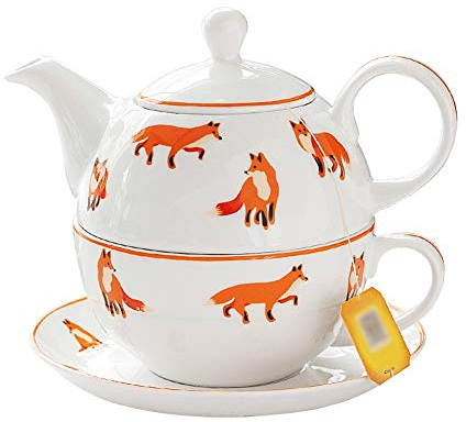 NISMIA Tea Pot Sets Tea For One White Ceramic Teapot And Cup Set Office Coffee Cup Set Gifts Fox Pattern Teapot Cup Set Home Afternoon Tea Set