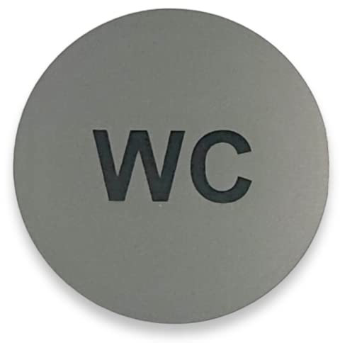 WC Schild Rund Selbstklebend Türschild Hinweisschild Toilette Klo Gravur Silber 100mm