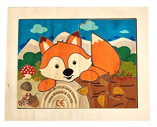 Hess Holzspielzeug 14974 - Minipuzzle aus Holz, Motiv Fuchs, handgefertigt, für Kinder ab 3 Jahren