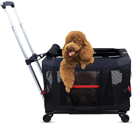 BEAUTYMONKEY.K Sac de Transport Chien avec roulettes pour Petit Chien et Chat pour 6kg – Pliable & Mesh Respirant pour Véto, Voyage en Voiture, Camping (50 x 33 x 33 cm)