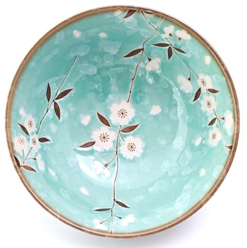 Cuenco japonés para ramen, [flores de cerezo azul claro], cuenco de cerámica para fideos de 17 cm, fabricado en Japón, perfecto para ramen, Pho, Udon, vajilla de regalo digna de Instagram