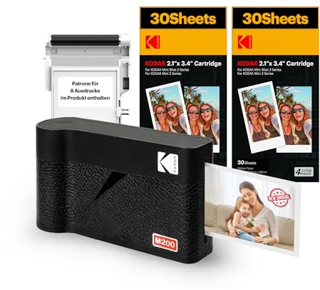 KODAK Mini 2 ERA 4PASS Portable Photo Printer, Initial 8 Sheets + 60 Sheet Pack Bundle, Black